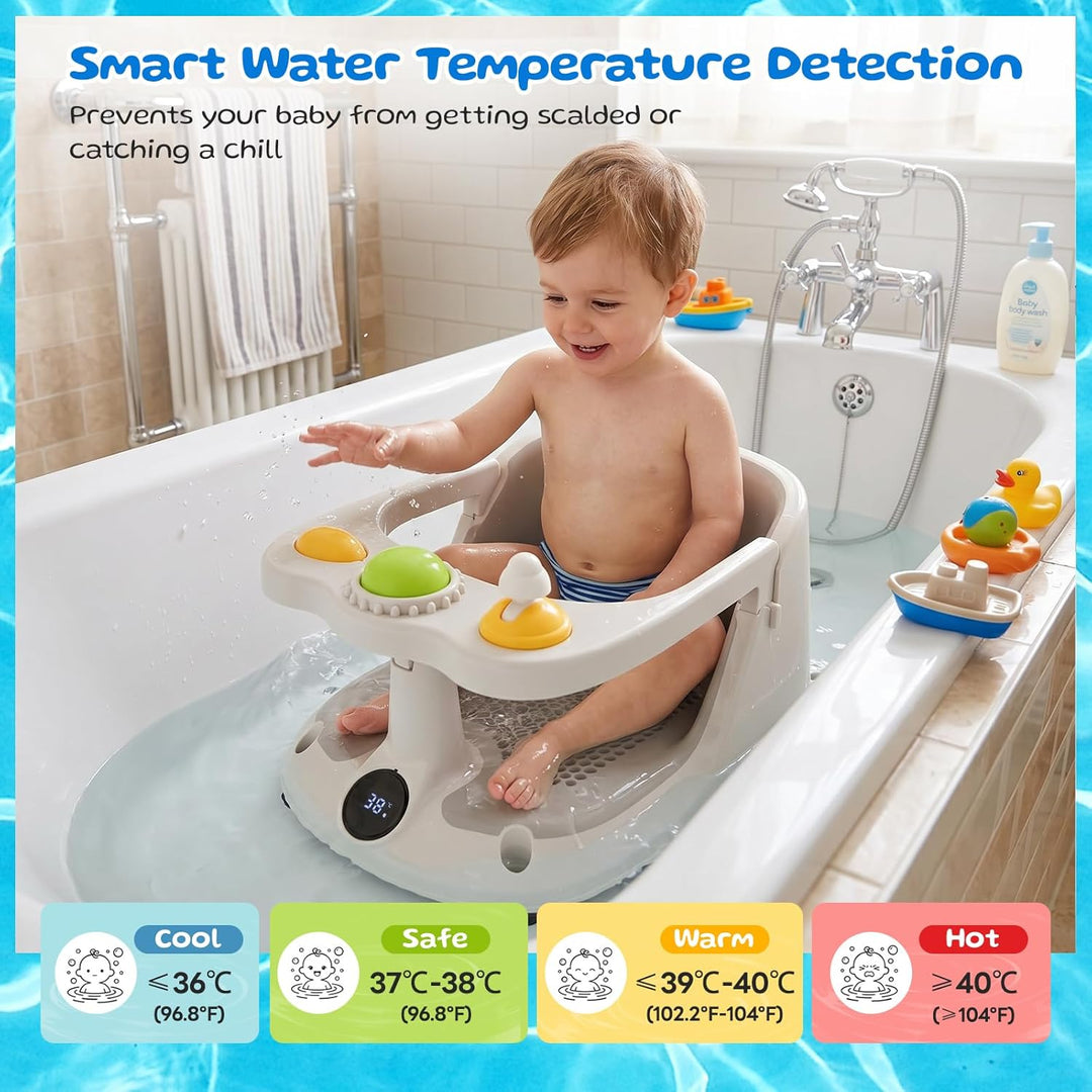 Baby Badewannensitz mit Echtzeit Temperaturüberwachung - Tragbarer Baby Bath Seat mit 4 Rutschfesten