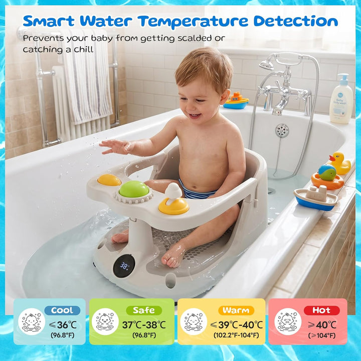 Baby Badewannensitz mit Echtzeit Temperaturüberwachung - Tragbarer Baby Bath Seat mit 4 Rutschfesten