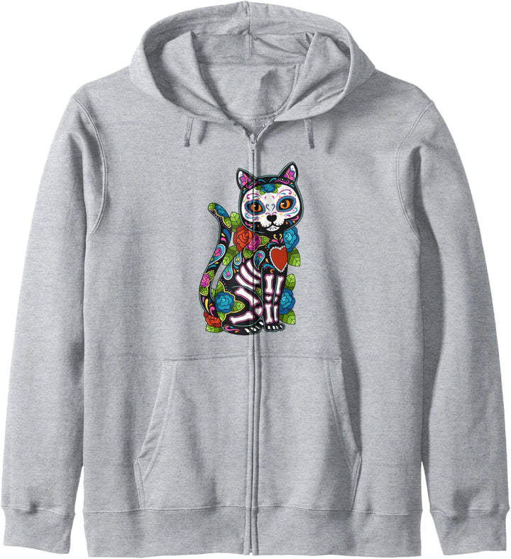 Katze Zuckerschädel Mexiko Calavera Dia De Los Muertos Kapuzenjacke