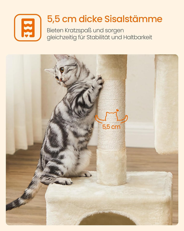 Feandrea Kratzbaum, 84 cm Katzenbaum, L, Katzenhaus für grosse Katzen bis zu 7 kg, grosse Plattform,