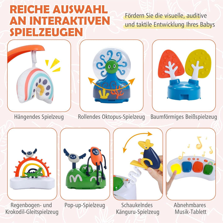 DREAMADE Stationäres Aktivitätscenter, Tierwelt-Jumperoo mit abnehmbarem Fusspolster, 360°-Drehsitz,