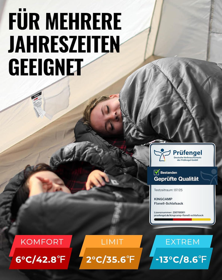 KingCamp Schlafsack XXL Baumwolle Flanell für Erwachsene, Übergrösse Warm Deckenschlafsack Winter fü