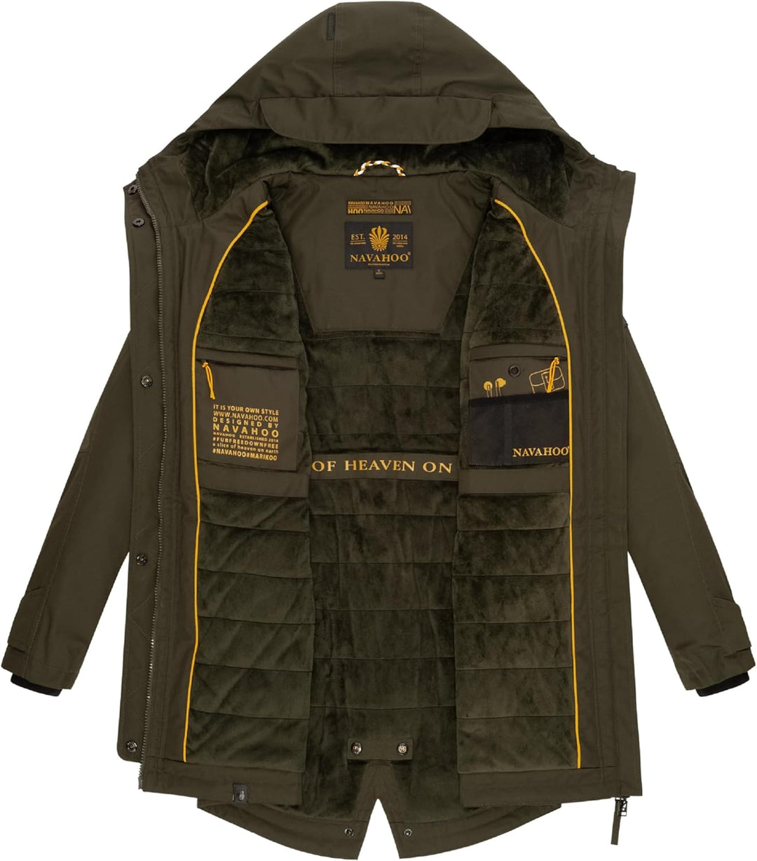 Navahoo Damen Übergangsjacke warmer Kurzmantel Regenjacke wasserdicht mit Kapuze Brinjaa XS-XXL XS D