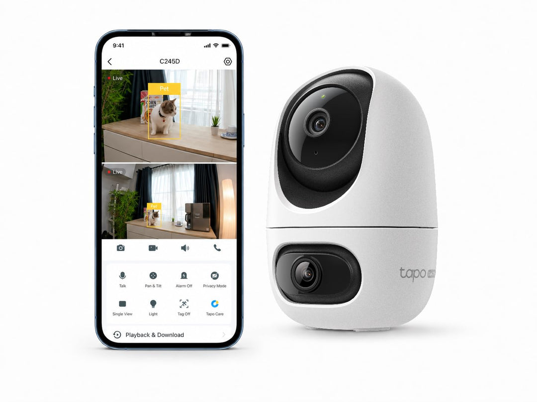Tapo C245D Dual Kamera Überwachung Innen, 2K Weitwinkel- & Teleobjektiv, 2 Bereiche gleichzeitig übe