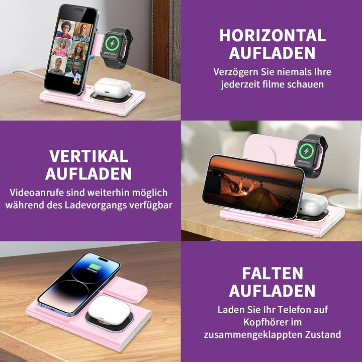 Aimtel 3 in 1 Induktive Ladestation Faltbare&Nachtlichter Kompatibel mit iPhone 17/17 Pro/17 Pro Max