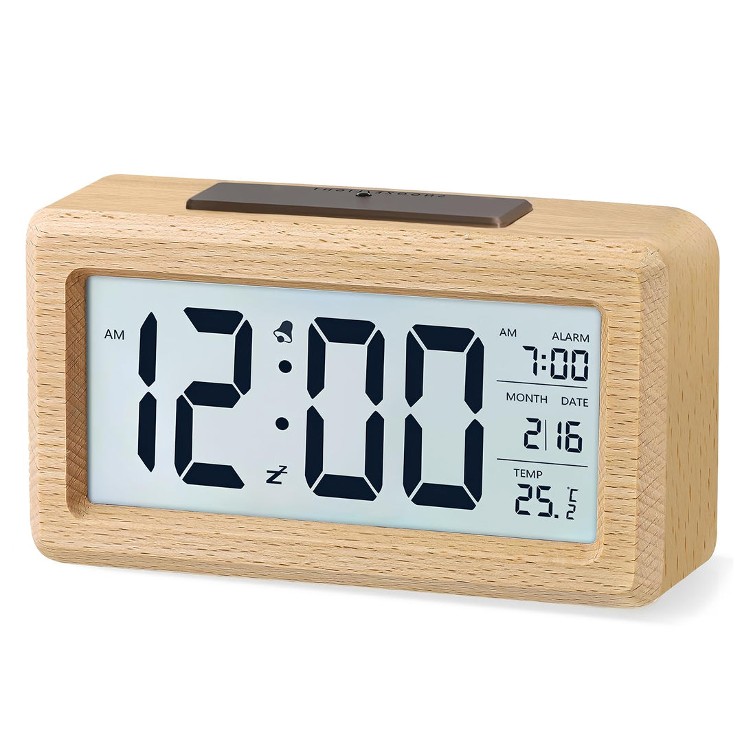 aboveClock Wecker Digital, Holz mit Sensore Moduls, Tischuhr mit Grosser Anzeige, Datum, Teperatur A