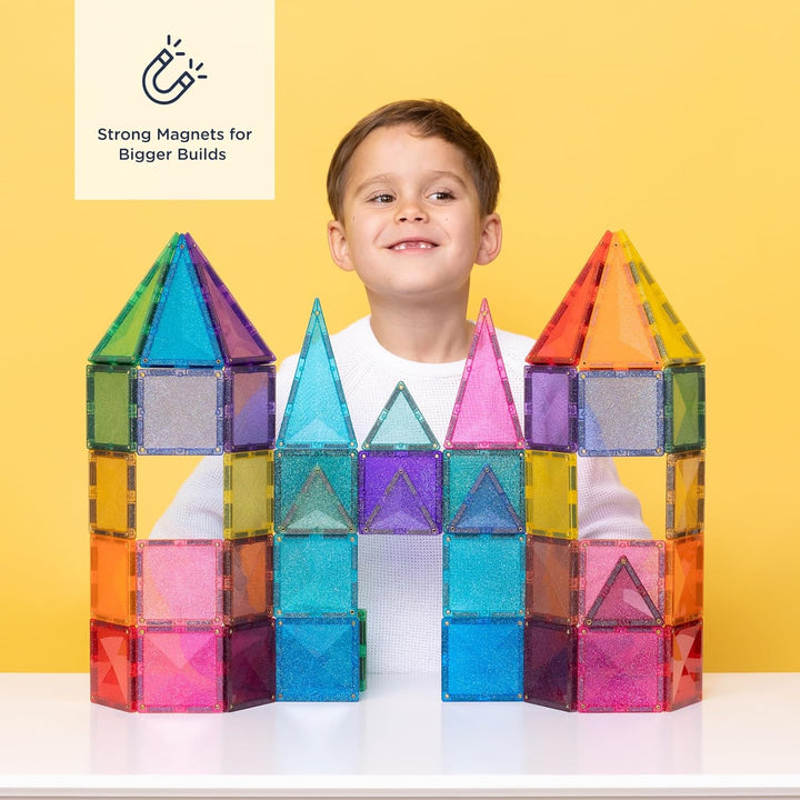 CONNETIX Magnetische Fliesen Glitzer Schloss Paket, 48 Stück