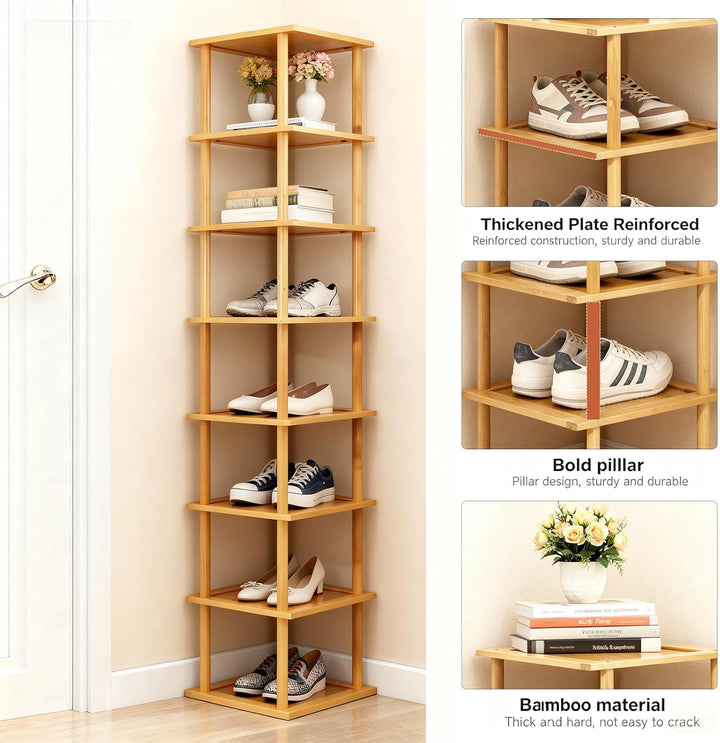 Aniston Bambus-Schuhregal, 8 Ebenen, vertikales Schuhregal für kleine Räume, freistehend, hoch, schm