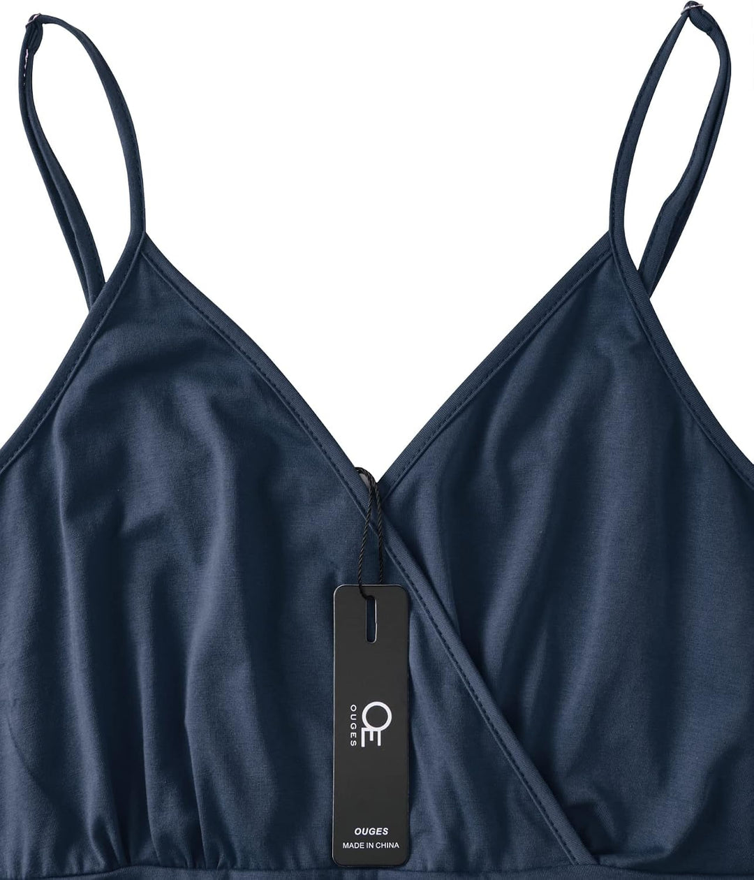 OUGES Kleid Damen Spaghettiträger Sommer Kleider Knielang V-Ausschnitt Strandkleid mit Taschen XXL M