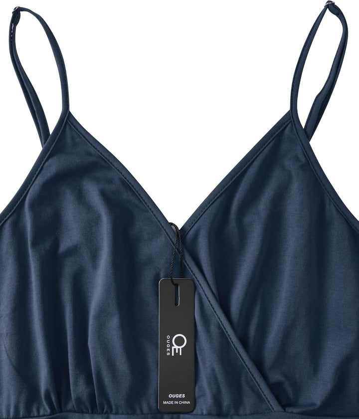 OUGES Sommerkleid Damen Knielang Sommer Kleider Spaghettiträger Kleid V-Ausschnitt Strandkleid mit T