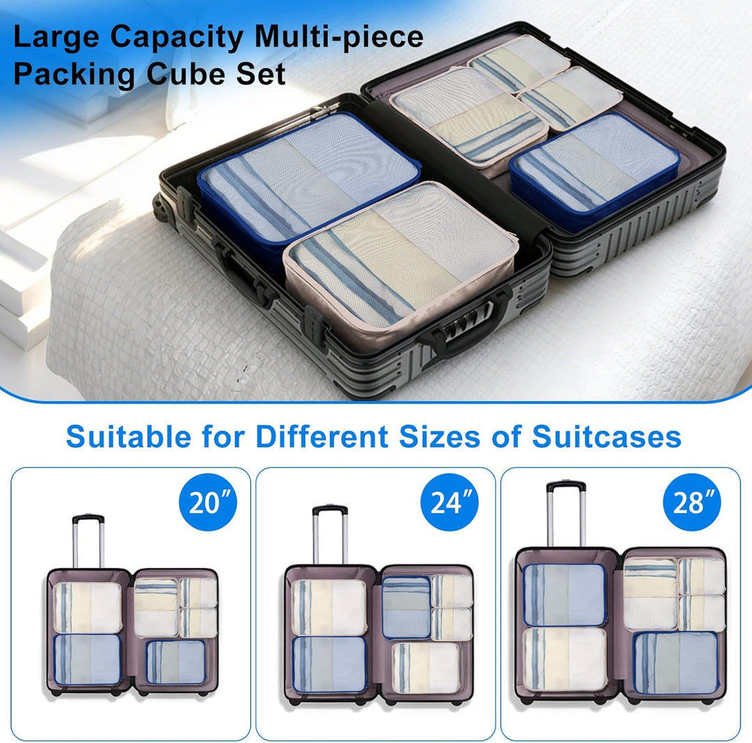 6 grosse Packing Cubes in Beige & Bottlegrün - Grösse L - Gleichgrosse Koffer Organizer L– Wasserdic