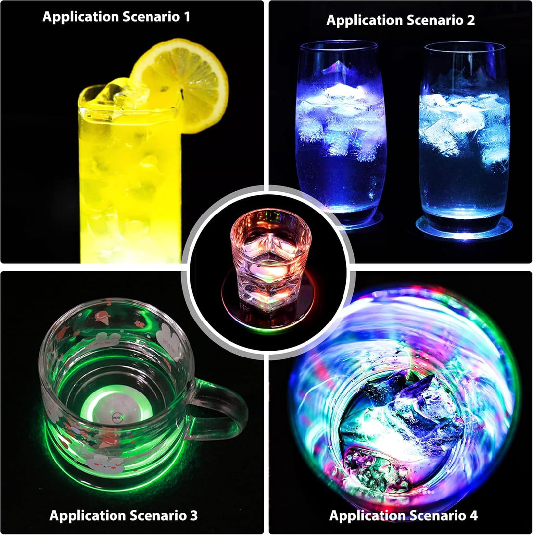 8 Stück LED Untersetzer: Ø 10cm Leuchtuntersetzer Rund aus Acryl, Wasserdicht mit 7 Farbmodi & ON/Of