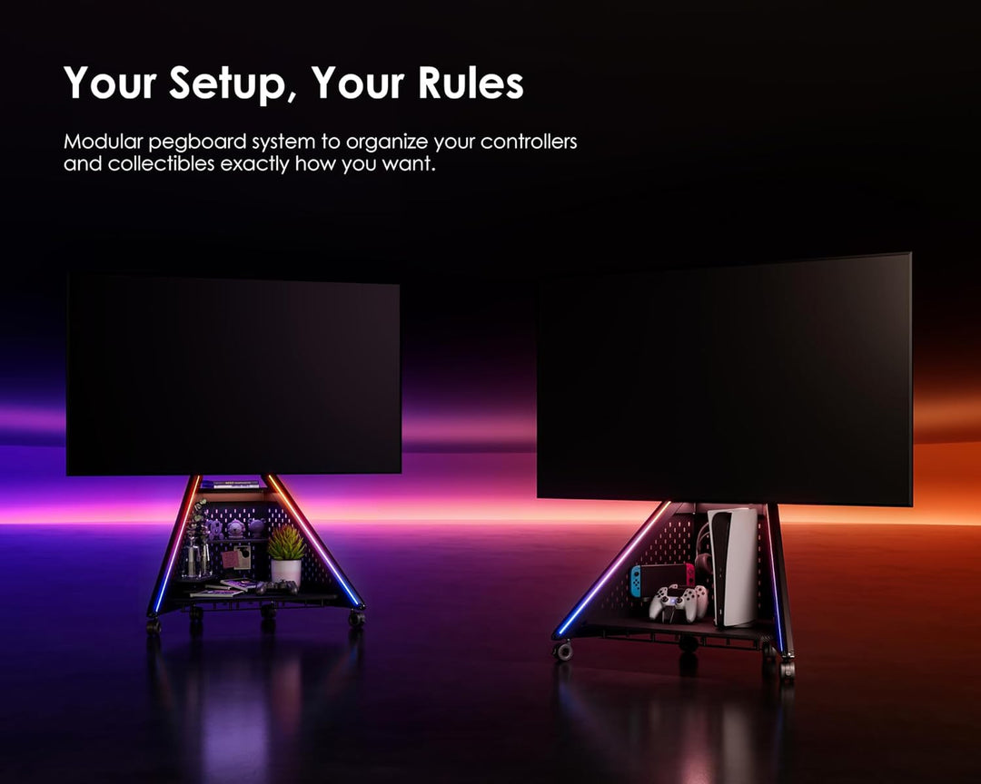 FITUEYES Design Gaming TV Ständer Rollbar, TV Standfuss für 32–65 Zoll TVs bis 40 kg, mit Vielseitig