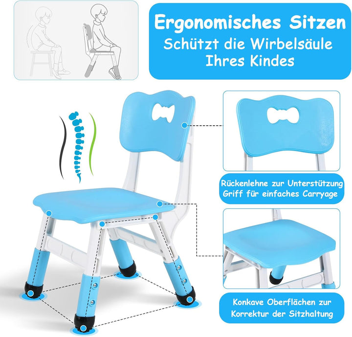 MAMIZO Kindertisch mit 6 Stühlen, Kindertischgruppe Höhenverstellbar, Kinder Tisch Stuhl Set für Kin