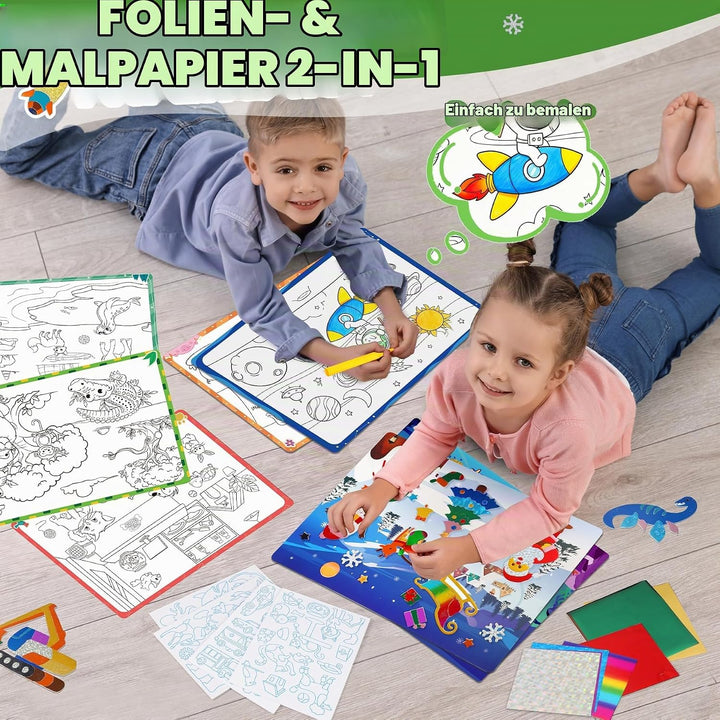 URMYWO Folienspass Kinder, Dinosaurier und Weltraum Foil Art FüR Kinder,Bastelsets FüR MäDchen Junge