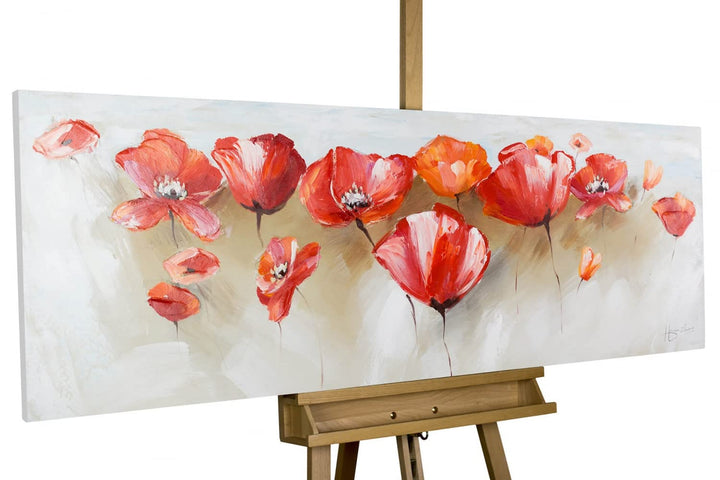 KunstLoft Leinwandbild | 100% HANDGEMALT | 150x50cm | Gemälde 'Liebeserklärung im Mohnblumenfeld' |