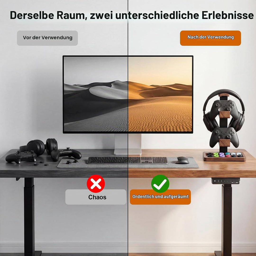 2-in-1-Controller-Halter und Kopfhörer-Ständer, doppelstöckiges Aufbewahrungsregal ausMassivholz für