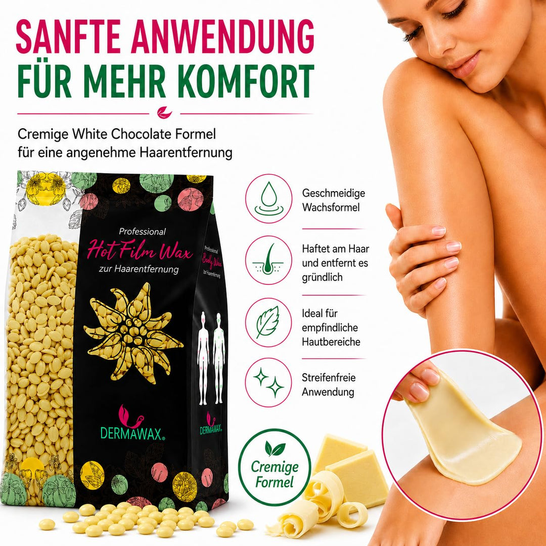 Dermawax 1 kg Wachsperlen für empfindliche Haut Heisswachs Anwendung ohne Wachsstreifen zur professi