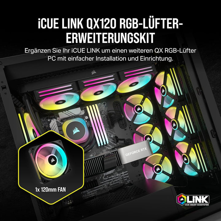 Corsair iCUE LINK QX120 RGB 120mm Magnetic Dome RGB Lüfter - Schwarz Nur Fans Einfach (120mm) Schwar