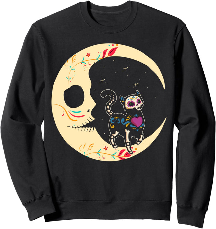 Dia de Los Muertos Shirt, Katze & Mond Zuckerschädel Sweatshirt
