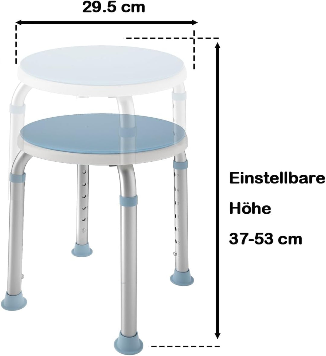 HENGMEI Anti-Rutsch Aluminium Duschhocker Höhenverstellbar Badhocker 360° Drehbar rund Duschstuhl Ba