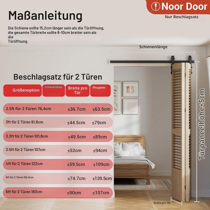 92cm/3FT Bifold Schiebetürbeschlag Schiebetüren Schiebetürsystem Komplettset Laufschiene Rollen Set