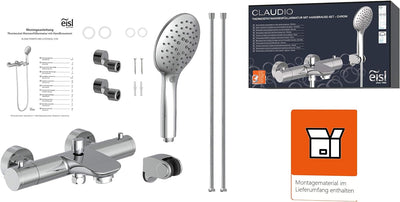 EISL CLT023ACR CLAUDIO Thermostat Badewannenarmatur inkl. Handbrause und Halter, Wasserhahn für die