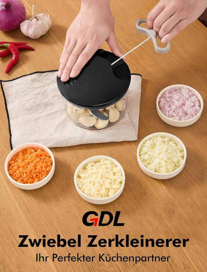 GDL Zwiebelschneider, 800ML Zwiebel Zerkleinerer mit Edelstahlklingen, Multizerkleinerer Gemüseschne