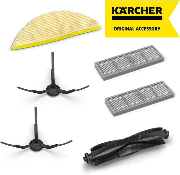 Kärcher Original Zubehör Set für Saugroboter RCV 5, enthält 1 Hauptbürste, 1 Wischtuch, 2 Seitenbese