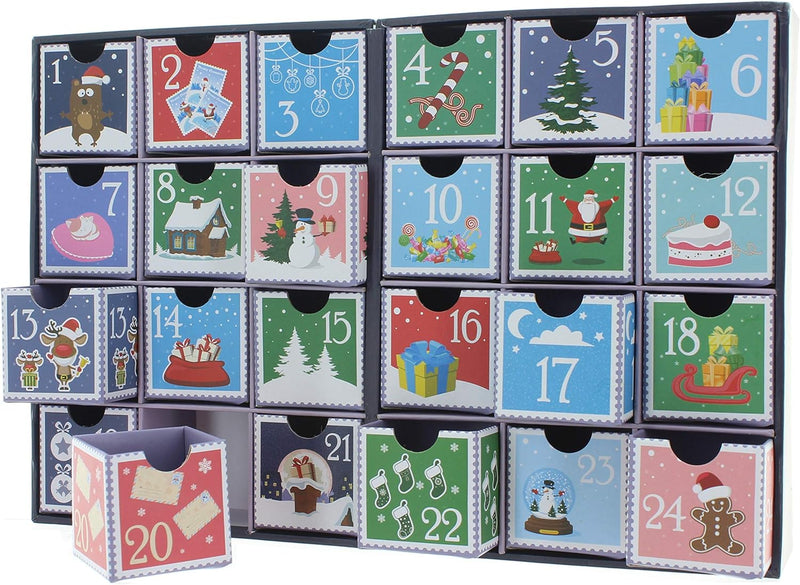 Adventskalender zum selbst Befüllen mit 24 Schubladen-Boxen, DIY-Weihnachtskalender Bastelset (Brief