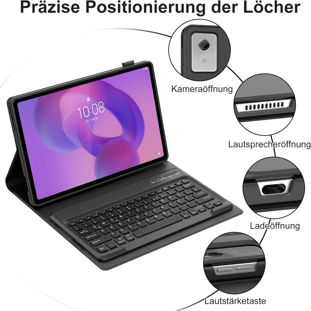 IVEOPPE Hülle mit Tastatur für Lenovo Idea Tab Plus 12,1" 2025, Bluetooth Abnehmbare Magnetisch QWER