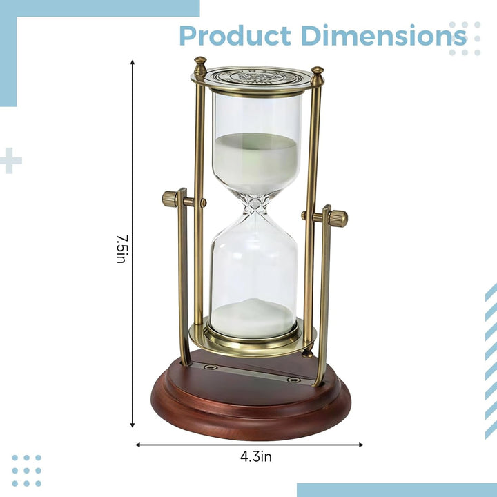 Sanduhr aus messingfarbenem Metall, 15-Minuten-Glas, Holzsockel, einzigartige Dekoration für Zuhause