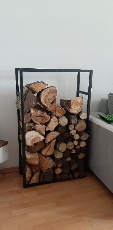 Kapaga - Kaminholzregal aus Metall, L25 x B60 x H100 cm, Schwarz Brennholzregal, Kaminholzhalter, Fe