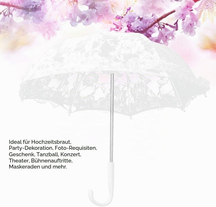 Mumusuki Weisser Spitze-Regenschirm-Handwerks-Blumen-Stickerei-Regenschirm-Gebrauch für Brautpartei-