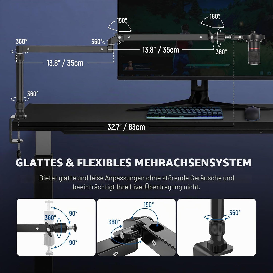 NEEWER Mikrofonarm Ständer, Niedriges Profil Mic Arm Tischhalterung mit Dämpfung, 360° drehbarer Boo