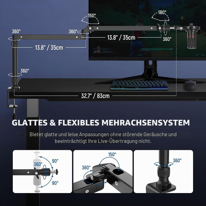NEEWER Mikrofonarm Ständer, Niedriges Profil Mic Arm Tischhalterung mit Dämpfung, 360° drehbarer Boo