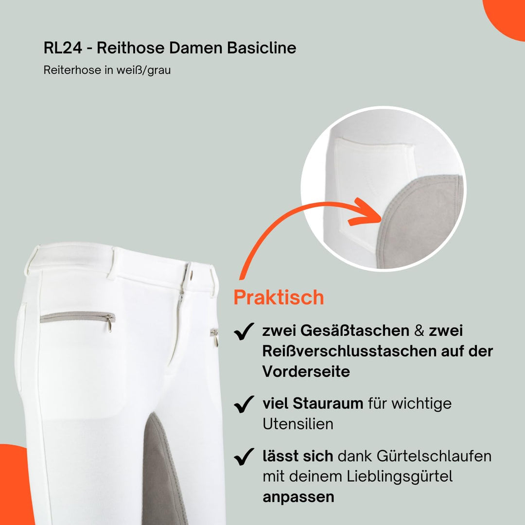 RL24 Damen Reithose Vollbesatz Flex BASICLINE 48 Weiss/Grau, 48 Weiss/Grau