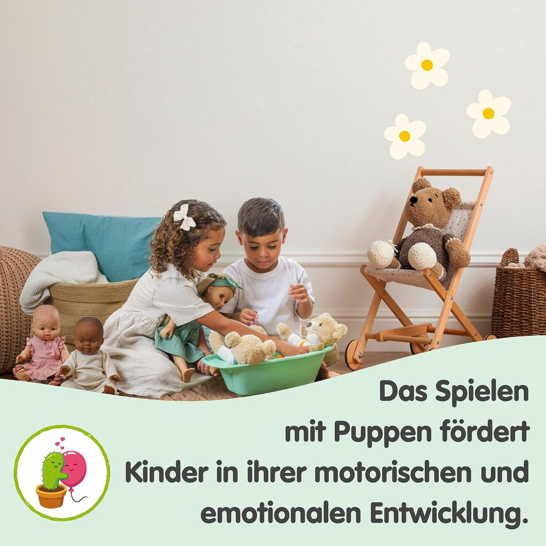 Heless 54021 - Jungen Babypuppe Gordi von Paola Reina, mit Musselin-Latzhose in Salbeigrün und einem