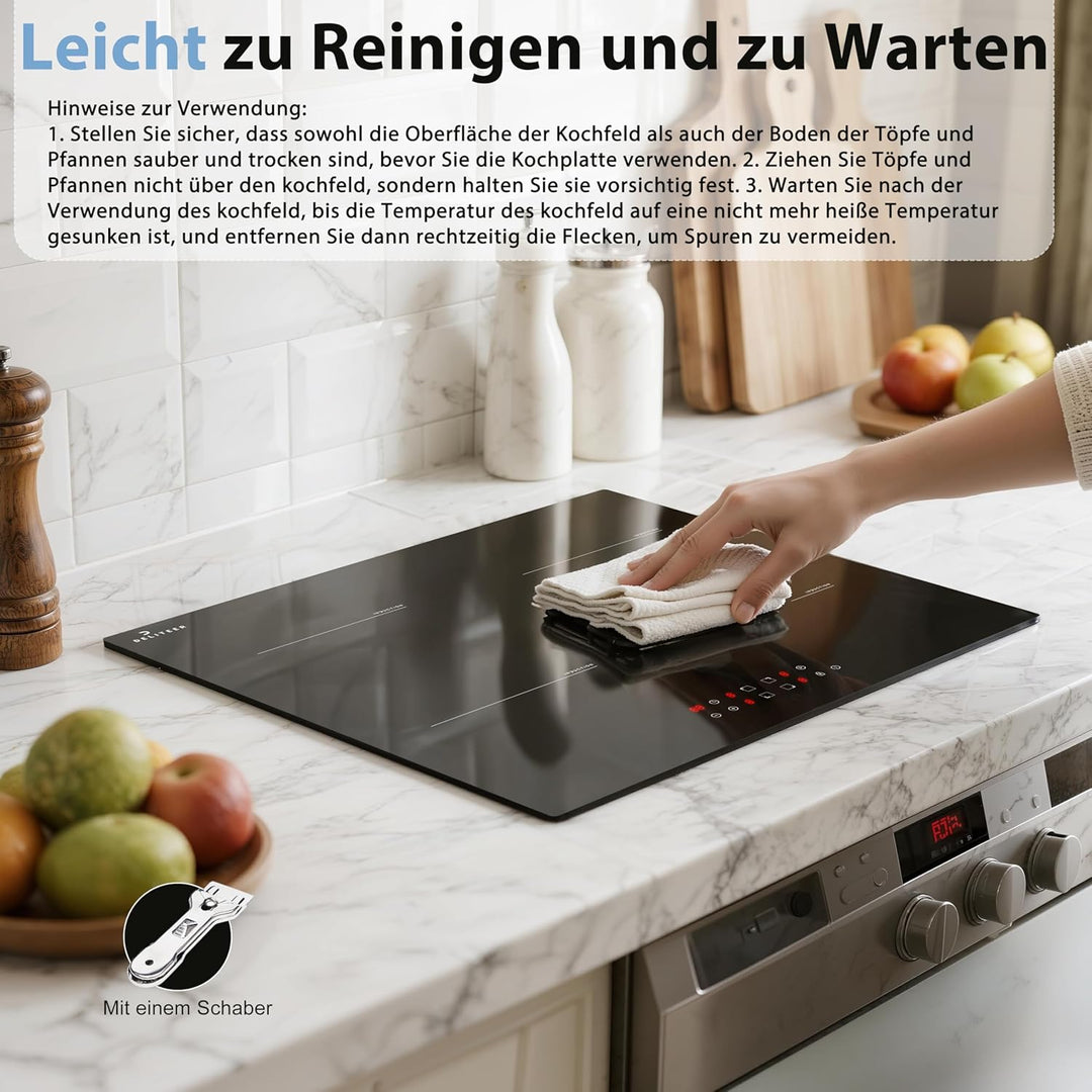 Induktionskochfeld 4 Platten, Kochfeld Induktion Autark, Einbau 60CM, 7200W, Individuelle Touch-Steu