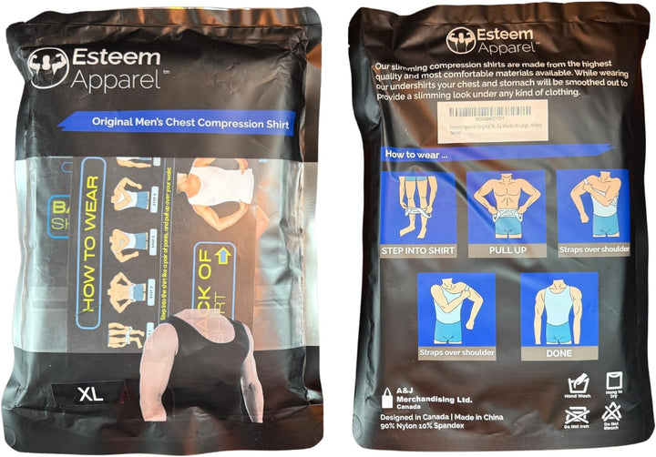 Esteem Apparel Originales Herren-Brustkompressionshemd zum Verstecken von Gynäkomastie Moobs L Schwa