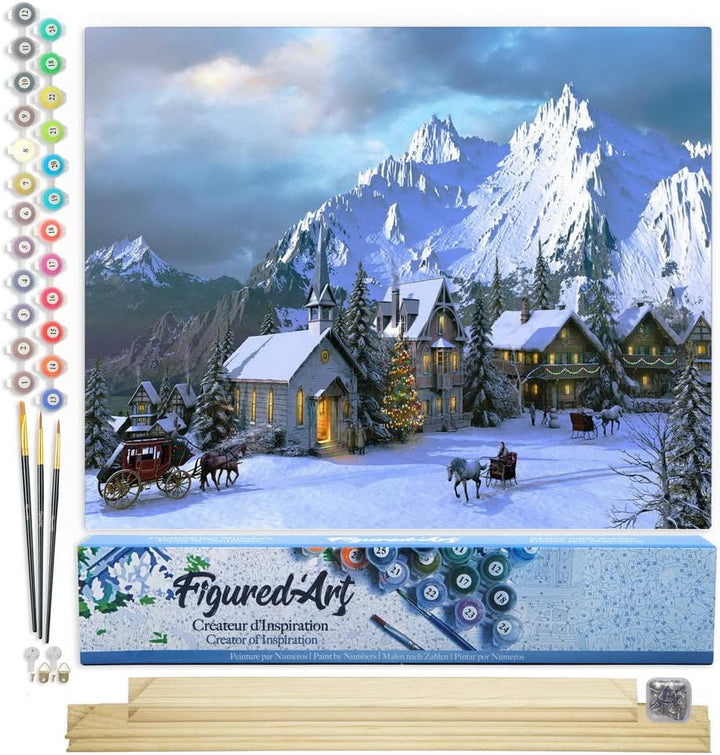Figured'Art Malen Nach Zahlen Erwachsene Mit Rahmen Winter in den Alpen - Paint by Numbers Basteln D
