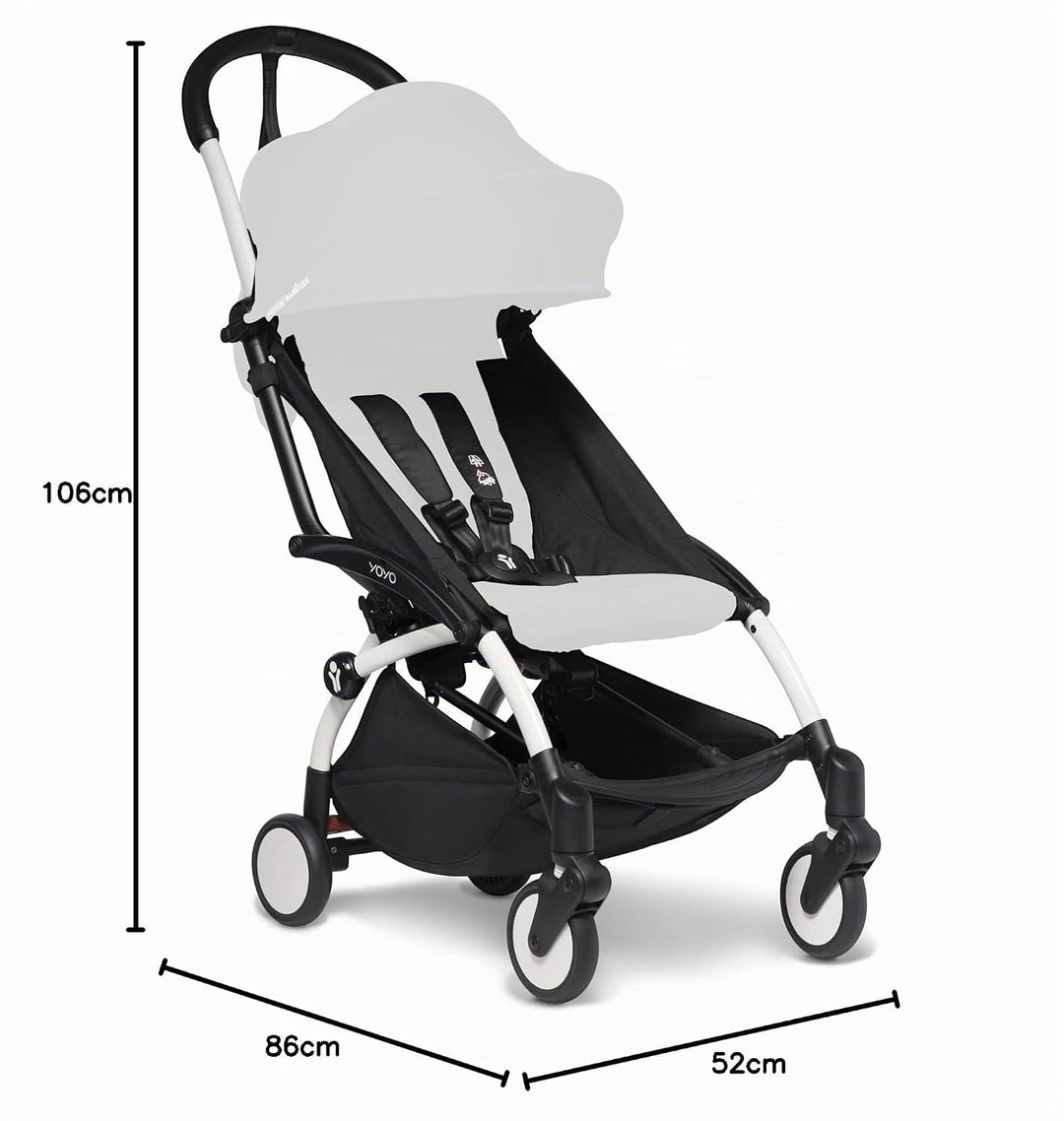 BABYZEN YOYO2 Kinderwagengestell, White - Textilset nicht inbegriffen - Kommt mit 5-Punkt-Gurt, mehr