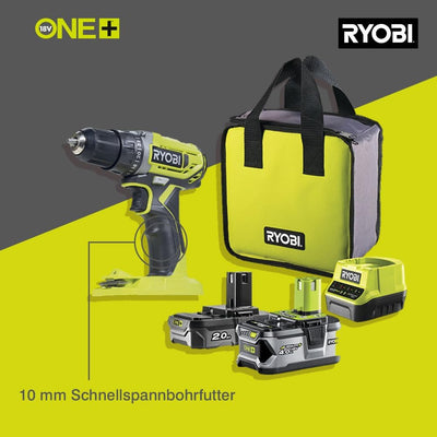 RYOBI 18 V ONE+ Akku-Bohrschrauber R18DD2-242S (2-Gang-Getriebe, max. Drehmoment 40 Nm, Drehmomentst