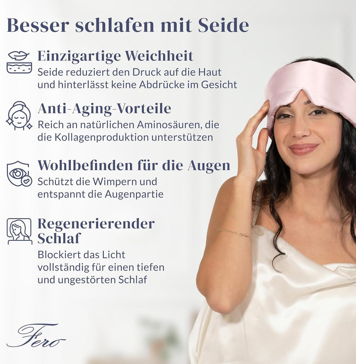 Ferò Schlafmaske Seide, Luxus Maulbeerseide, 22 Momme, Qualität 6A, Weich & Atmungsaktiv, Verstellba