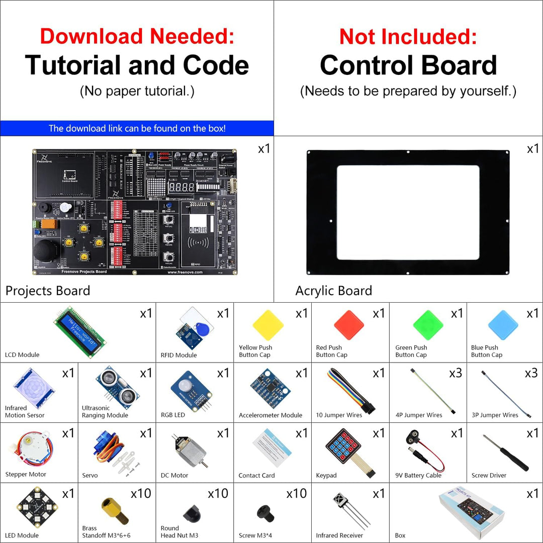 Freenove Projects Kit (No Control Board) (Compatible with Arduino IDE), 238-Page Detailed Tutorials,