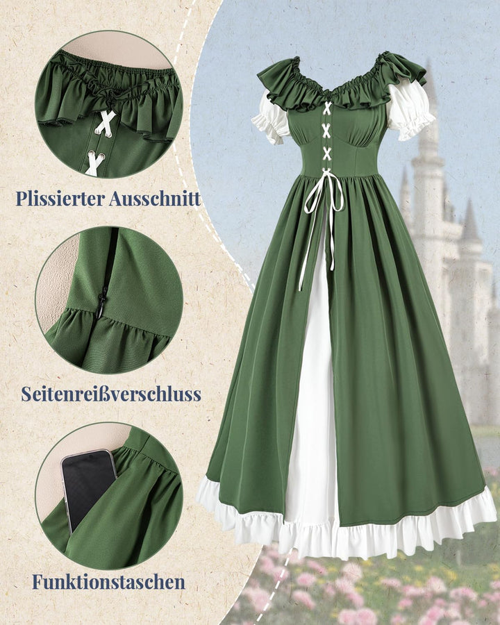CR ROLECOS Renaissance Kleid Kurzarm Mittelalter Kleidung Damen Puffärmel Viktorianisches Ballkleid