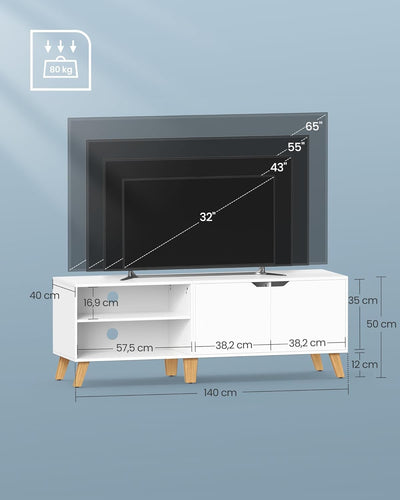 VASAGLE TV-Schrank, Fernsehtisch mit 2 Türen, 140 cm lang, TV-Regal für Fernseher bis zu 60 Zoll, ve