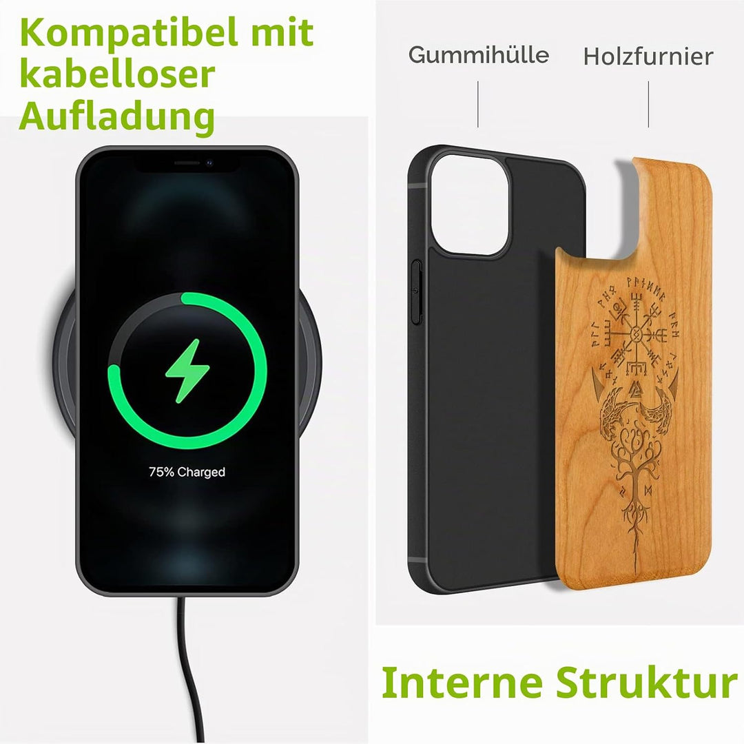 Carveit Magnetisch Hülle für iPhone 13 mini [Elegante Kirschholz] [Weich TPU Stossstange] Stossfeste