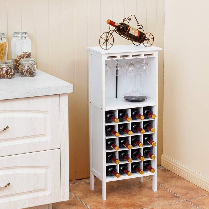 GIANTEX Weinschrank Holz, Weinregal Flaschenregal für 20 Flaschen mit Glasaufhänger, Weinständer Fla