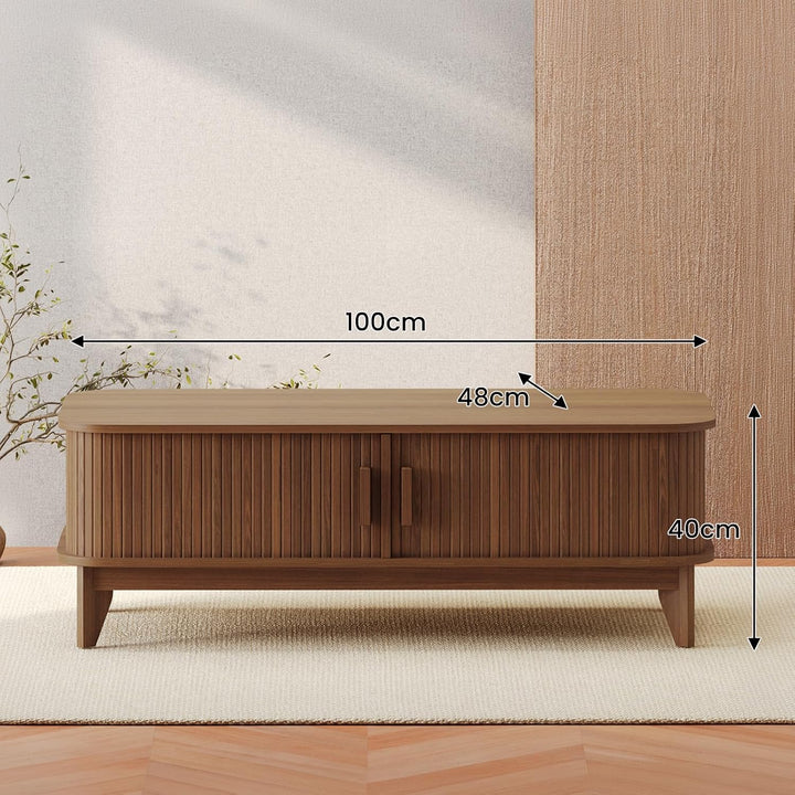 YOUDENOVA Couchtisch Holz mit Stauraum,Modern Wohnzimmertisch mit Schiebetüren im Tambour-Design,Bei